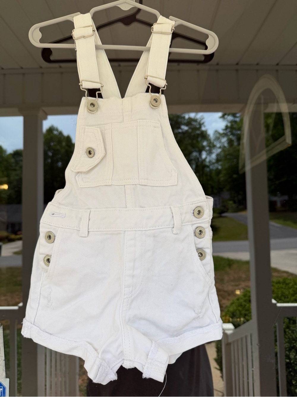 Zara White Denim Short Overalls with Front Bib